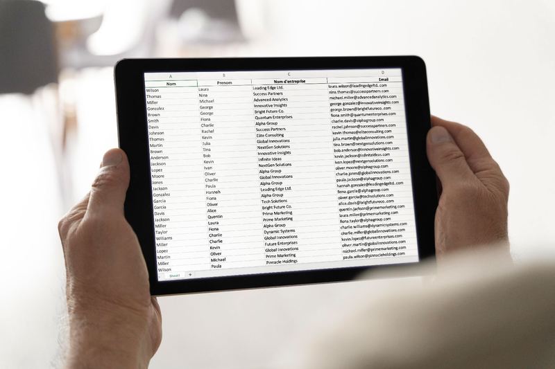 Le fichier des coordonnées collectées affiché sur une tablette